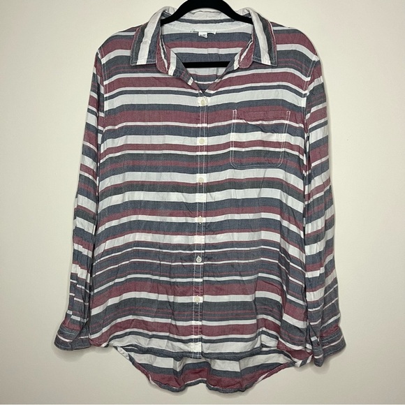 BEACHLUNCHLOUNGE Collection Beachy Striped Summer Longlined Buttondown Shirt - Picture 1 of 8